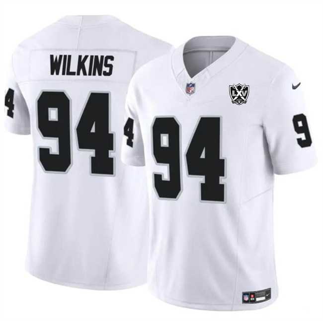 Men & Women & Youth Las Vegas Raiders #94 Christian Wilkins White 2024 F.U.S.E 65th Anniversary Patch Vapor Stitched Jersey